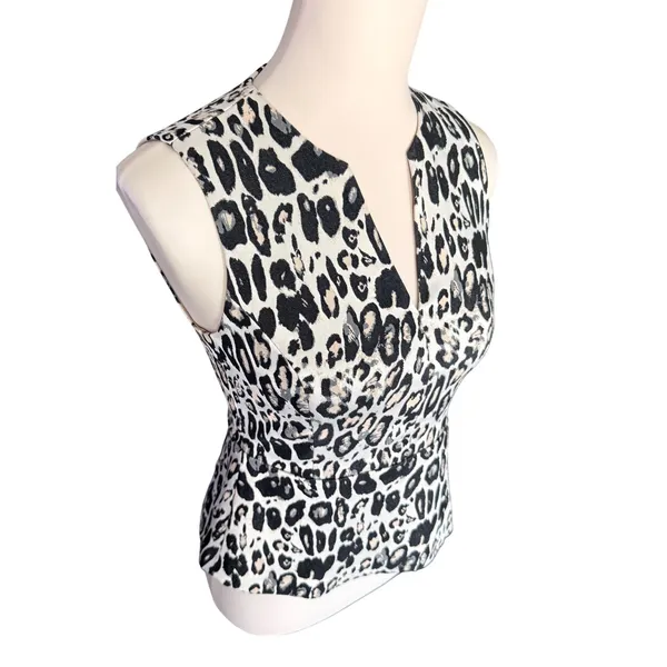 Ann‎ Taylor Petite Leopard Print Peplum Top Metallic Silver Sleeveless 00P - Image 2