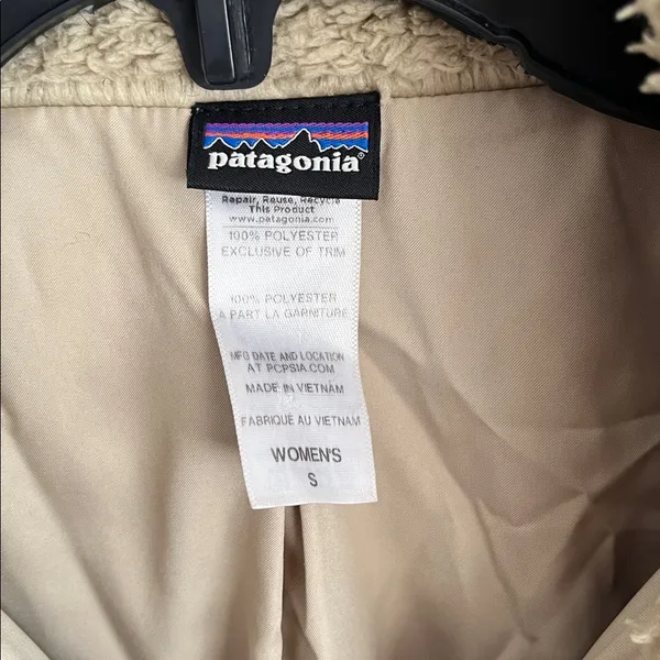 Patagonia Women Los Gatos Sherpa Fuzzy Tan Brown‎ Full Zip Jacket Small - Image 3