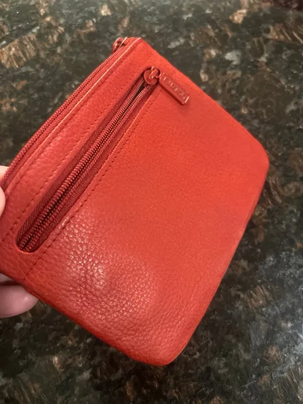 Buxton Genuine leather cherry red small wallet coin pouch travel accessory - Image 6