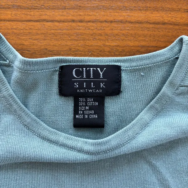 2000s Vintage City Silk Knitwear Blue 3/4 Sleeve Silk Cotton Sweater Y2K Size M - Image 9
