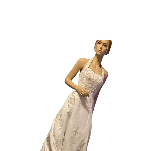 NWT Davids Bridal Michaelangelo‎ White Halter A-Line Gown Beaded Lace Dress - Image 9
