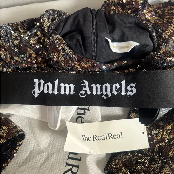 Palm Angels Glittering Sequin Crop Top - Black and Gold - Image 9