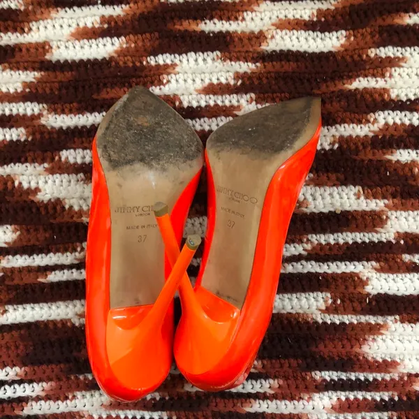 Jimmy Choo Abel Neon Orange Patent Leather Stiletto Heels Pumps Pointed Toe #office siren #corporate EUR 37 / US 7 - Image 6