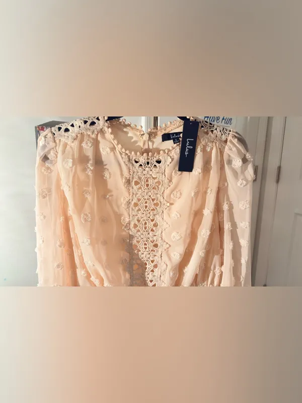 Lulu's Blush Cream Crochet-Trim Long Sleeve Mini Dress - Image 3