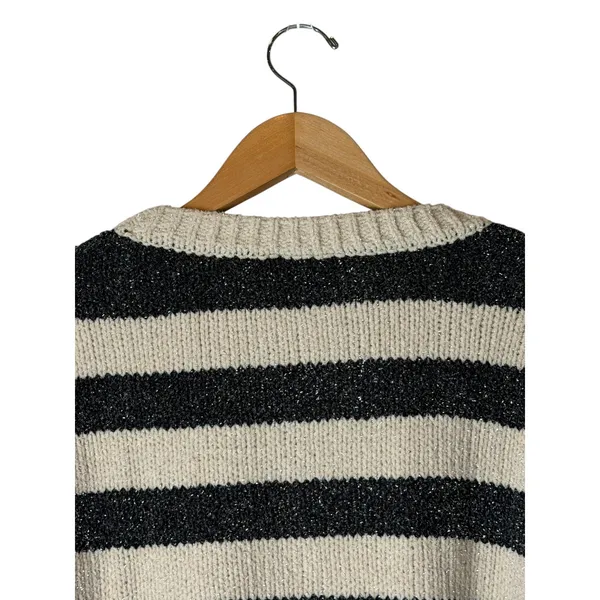 Bobeau Chenille Shine Stripe‎ Sweater Women Medium Ivory Black NWT Metallic Knit - Image 5