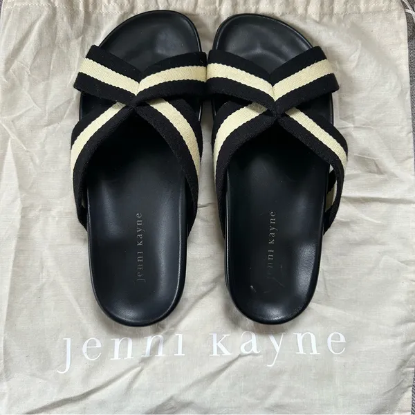 Jenni Kayne Cotton Crossover Sandal in a black and cream stripe Size 39 - Image 2