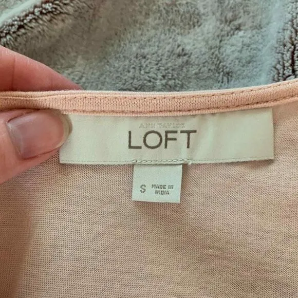 LOFT Womens Small Top Blush‎ Pink Long Sleeve Crochet Lace Trim Blouse Feminine - Image 3