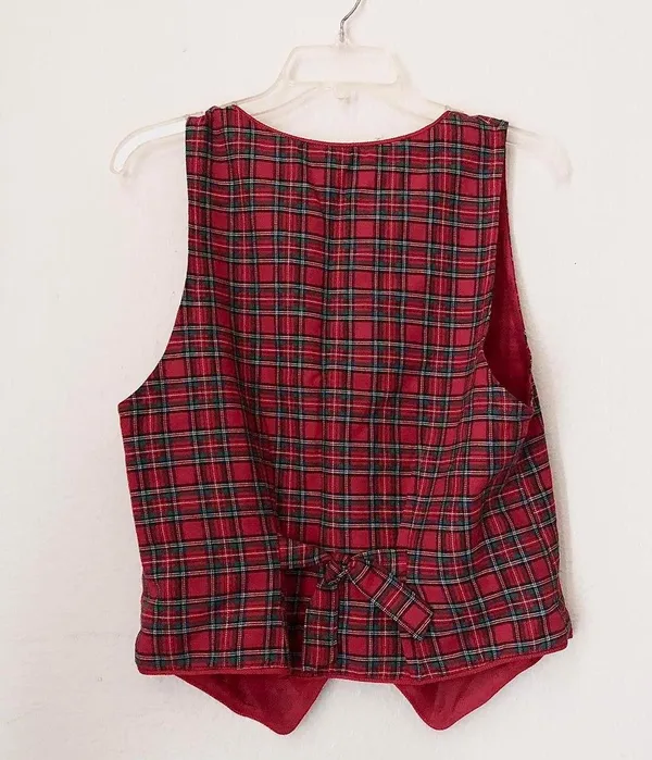 90s Whimsygoth Red green black plaid tartan vest schoolgirl preppy office siren core, tie back #grunge #y2k #goth #retro #boho - Image 2