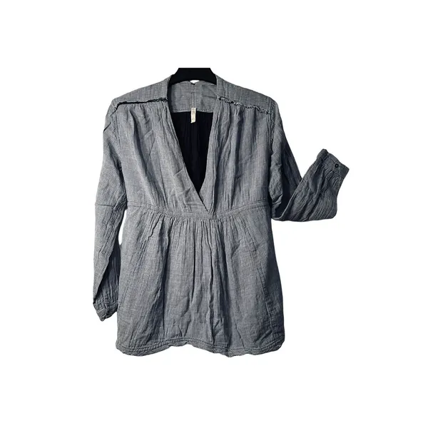 Free People Top Womens Size S Blue White Cotton Relaxed Pullover Boho Peplum - Image 2