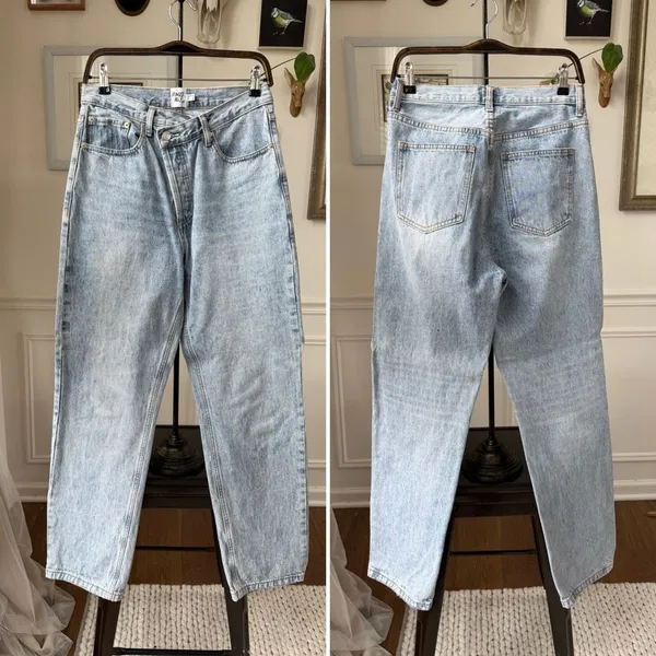 Princess Polly Cross Front Button Fly Slightly Taper Leg Denim Jeans 6 - Image 2