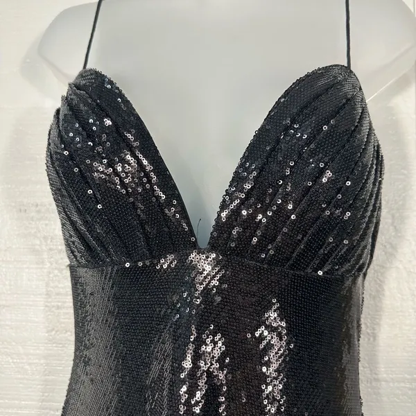 MAC DUGGAL Black Sequined Spaghetti Strap Mermaid Dress Size 4 NWOT - Image 6