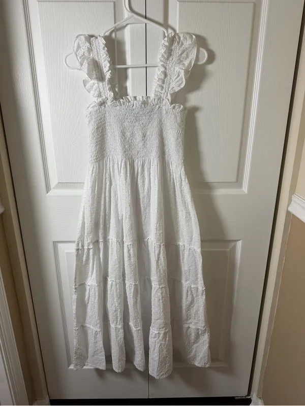 Hill House Home The Nap Dress Smocked Ruffle Straps Tiered White Small - Image 5