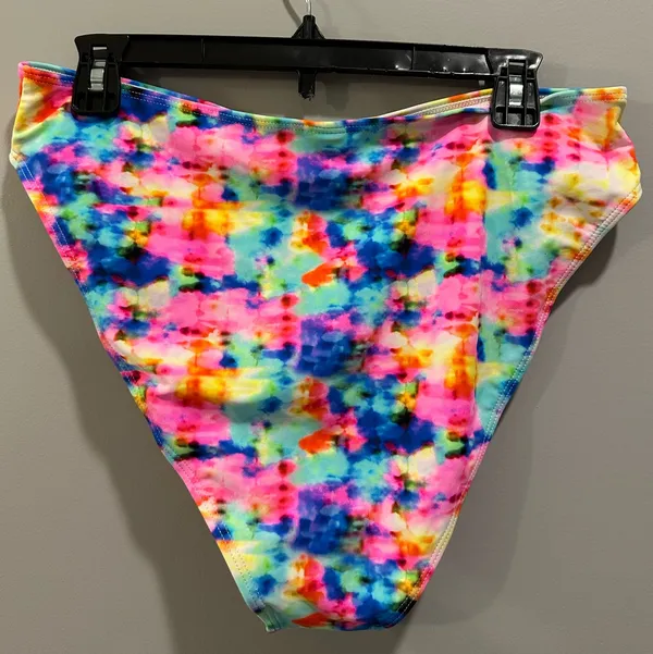 The Blushing Brunette Walking At Sunset Colorful Tie-Dye High Waisted Bikini Bottom - Image 6