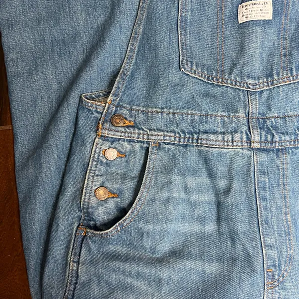 Levi’s Denim Jean Medium Wash Straight Leg Overalls Women’s Size Large - Image 2