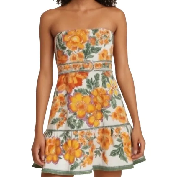 Joie Tropical Floral Strapless Mini Dress Orange Yellow Size 8 NWOT - Image 2