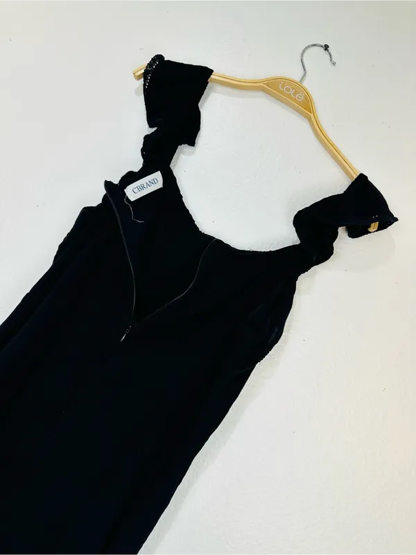 Black Ruffle Mini Dress with Button - Image 6