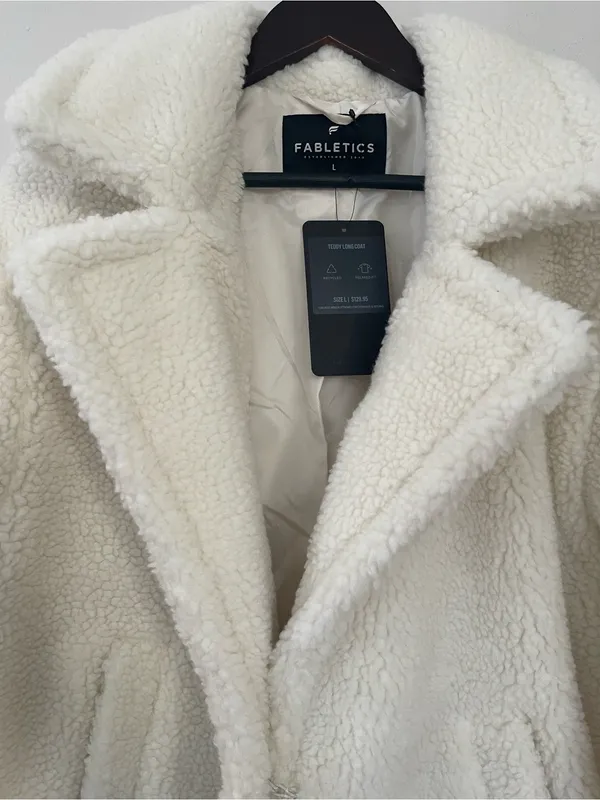Fabletics Cream Teddy Longline Coat - Image 5