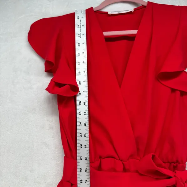 Amanda Uprichard Maxi Dress Ruffle Sleeve‎ Wrap Red Dress Party Cocktail Size P - Image 4