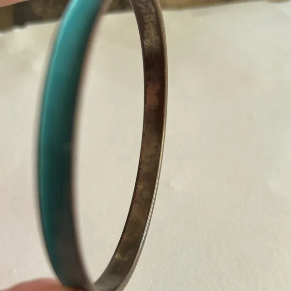 3/$20 Smooth Teal Blue and Gold Tone Thin Bangle Bracelet - Image 3