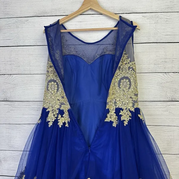 Tulle Prom Homecoming‎ Dress Blue & Gold High Neck Tank Above Knee Length Size 4 - Image 8