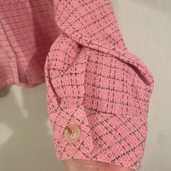 Entro Pink Tweed Button Up Shirt Jacket Shacket Barbiecore Feminine Size Medium - Image 5