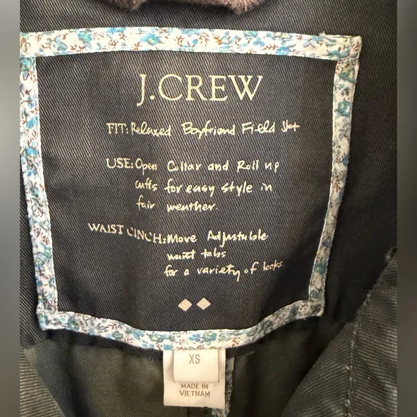 J. Crew Relaxed Boyfriend Field Jacket Olive Green Utility Brass Buttons XS - Image 6