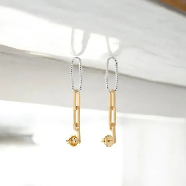 Paperclip Drop Earrings in Two-Tone 925 Sterling Silver - Image 2