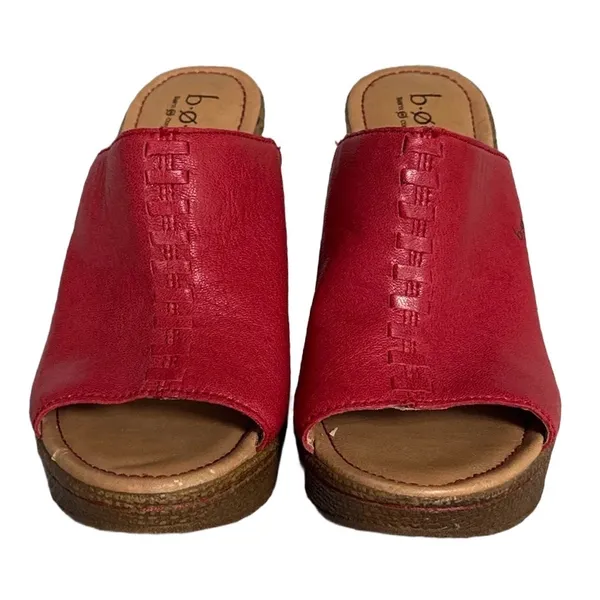 b.o.c.‎ Born Concept Red Leather Wedge Sandals Platform Slides Women Size 7/38 - Image 3