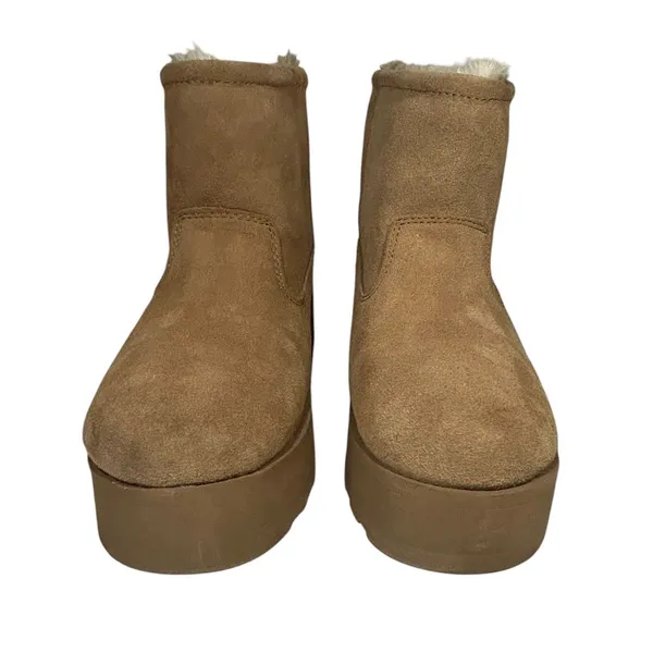 Suede Platform Ankle Boots Faux Shearling Lined Camel Brown 25033100 F24 US 8 - Image 10
