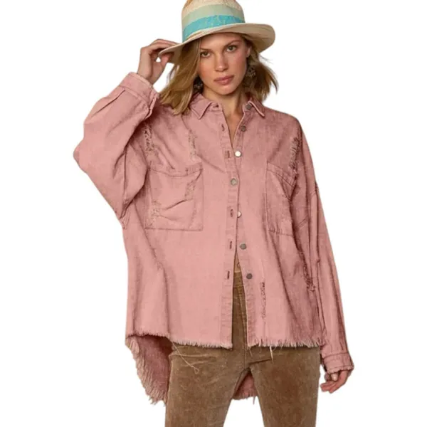 POL Sweet Talker Shacket Rusty Pink Distressed Oversized SMT1165D Size Medium - Image 9