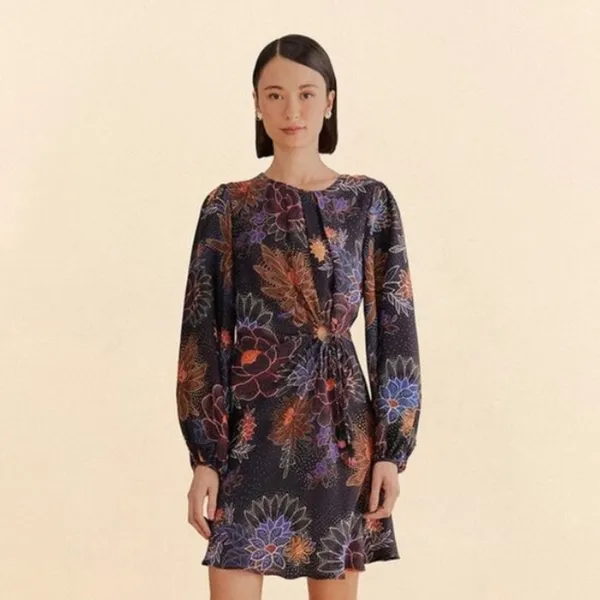 Farm Rio Sparkle Flowers Mini Dress Floral Print Circle Cut-Out Size XS - Image 2