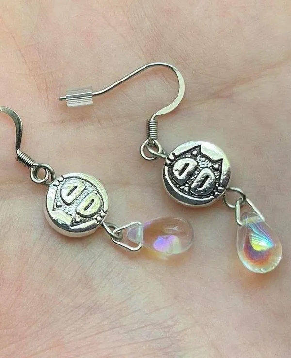 Handmade cat & fish teardrop dangle earrings 🐈🐟 - Image 5