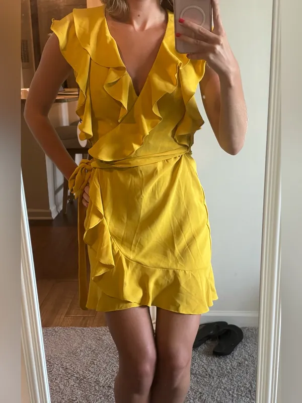 Milk & Honey Yellow Ruffle Wrap Dress - Image 2