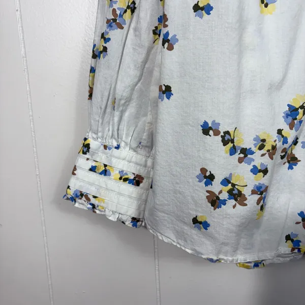 Talbots White Floral Ruffle Detail Button Down Lightweight Blouse Large L Cotton - Image 2