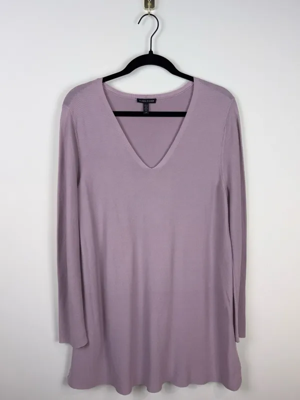 Eileen Fisher Organic Cotton V-Neck Knit Tunic Sweater Women’s Large Purple - Image 2