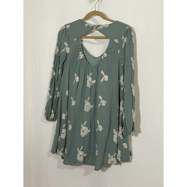 Free People Emma Austin Embroidered Long Sleeve Tunic Dress M Green Boho Peasant - Image 3
