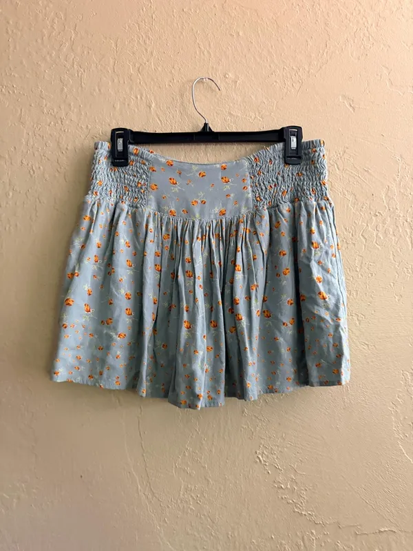 Urban Outfitters Light Blue Mini Skort with Orange Floral Print - Image 2