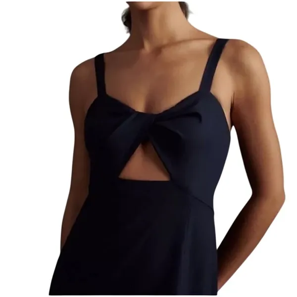 BHLDN Evonna Navy Blue Twist Front Tie Midi‎ Dress Wedding Guest Size 4 - Image 2