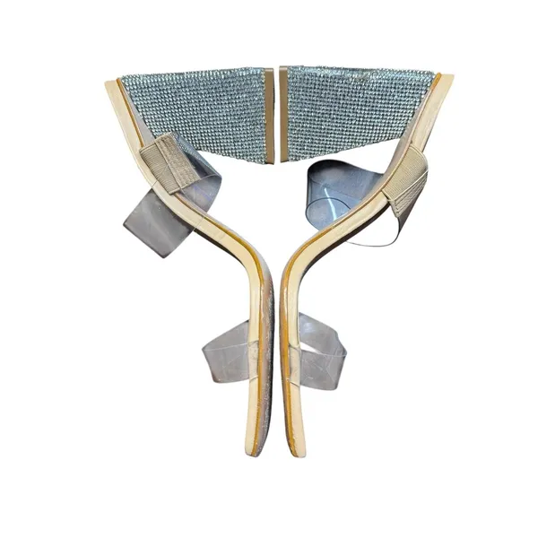 Schutz Shoes Womens Size 8 Beige Vinyl Ariellen Wedge Slide‎ Sandals Rhinestone - Image 5