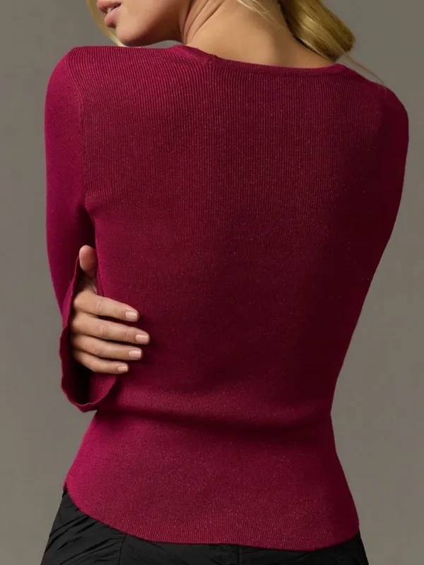 Maeve by Anthropologie‎ NWT Square Neck Bell Sleeve Sweater Raspberry Sparkle M - Image 5