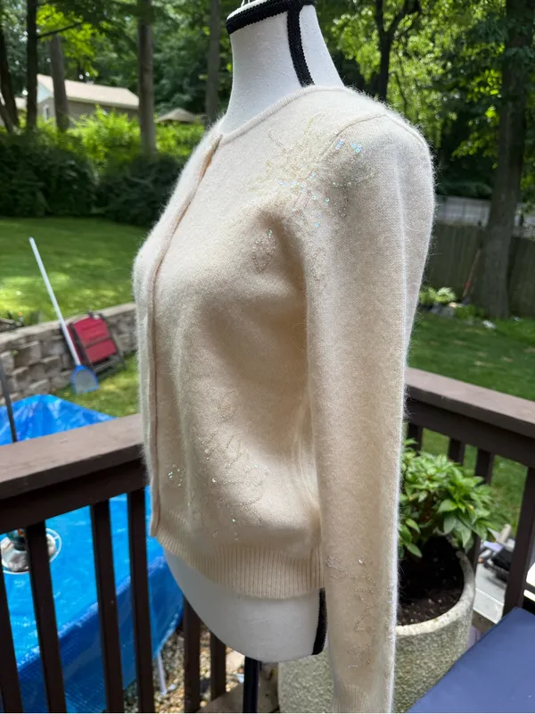Janeville Sequin Embellished Lambswool Cardigan - Cream - Image 4