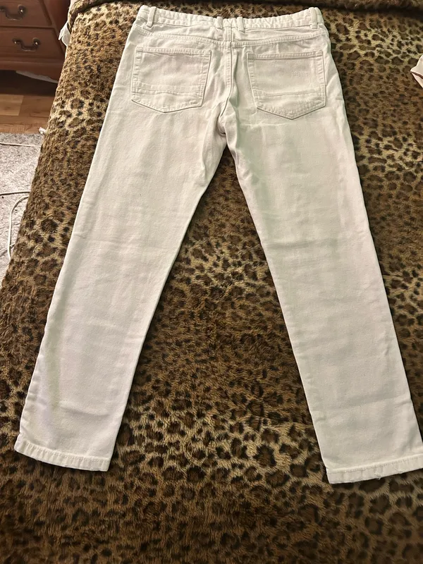 Men's White Denim Jeans Skinny Slim Fit Distressed Mid Rise 5-Pocket size 32x28 - Image 2