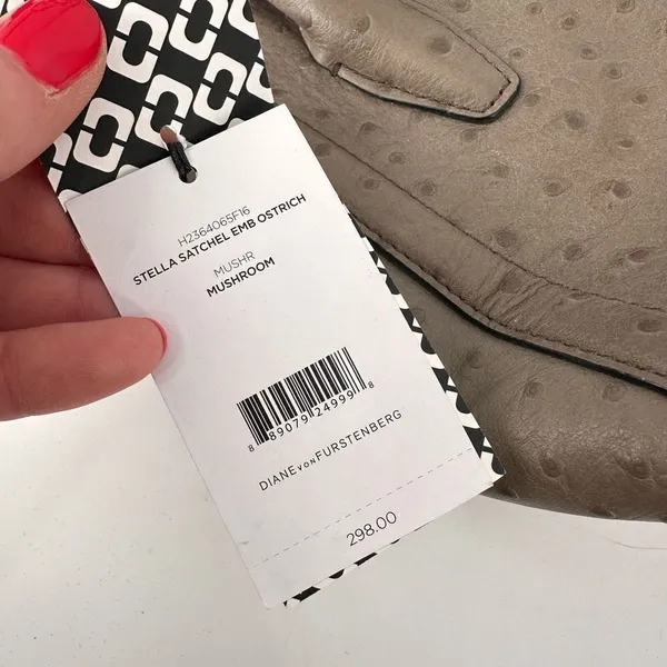 NWT‎ Diane Von Furstenberg Embossed Ostrich Mushroom Satchel Stella mini Bag - Image 6