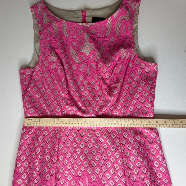 Adrianna Papell Giselle Pink Floral Lace Fit and Flare Dress Sz 12 Wedding Party - Image 12