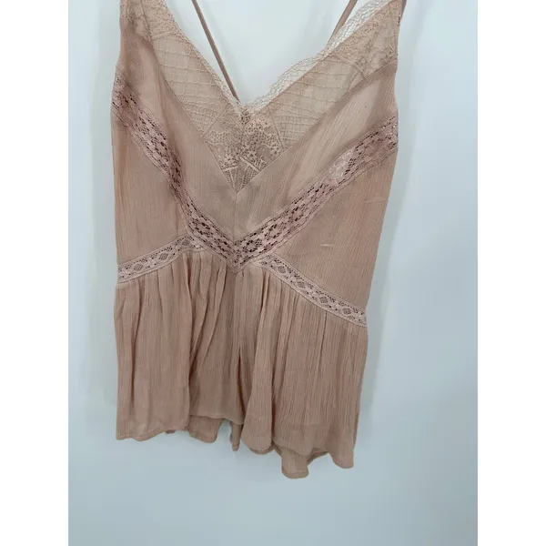American Eagle Pink Lace V-Neck Tie‎ Back Sleeveless Tank Top Small 7488-107 - Image 3