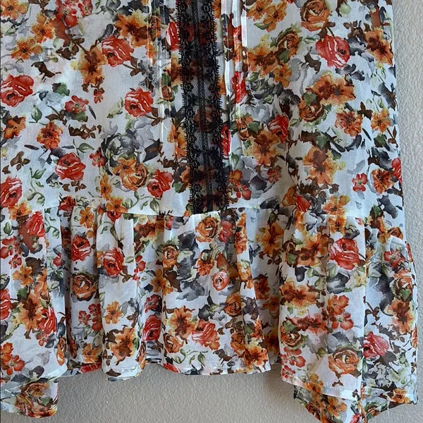 PAPAYA Boho Sleeveless Tank Blouse LARGE Ruffle Hem Lace Orange Floral Feminine - Image 5