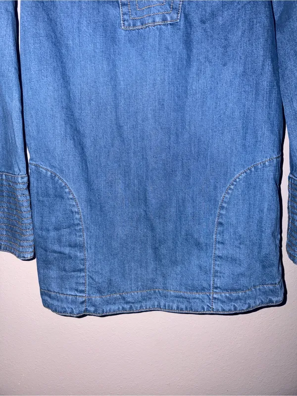 Free People Medium Blue Denim Deep V Tunic - Image 3