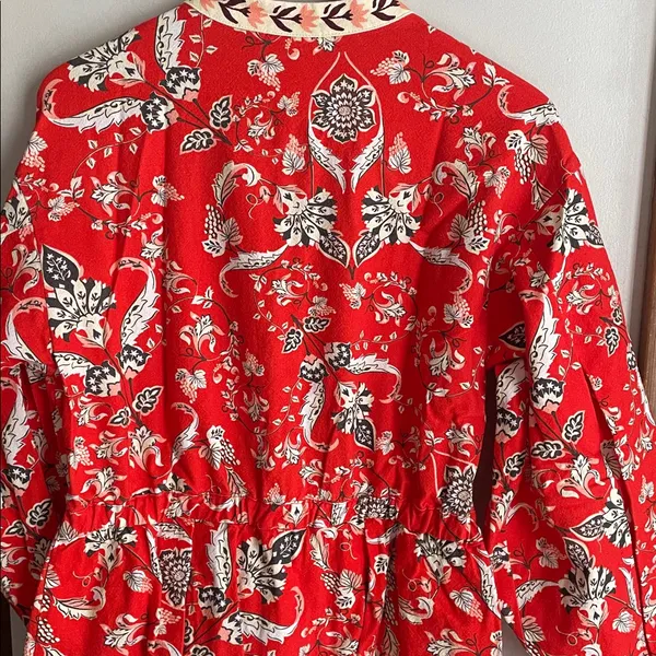 Farm Rio Anthropologie Long-Sleeve Printed Romper Red - Image 10