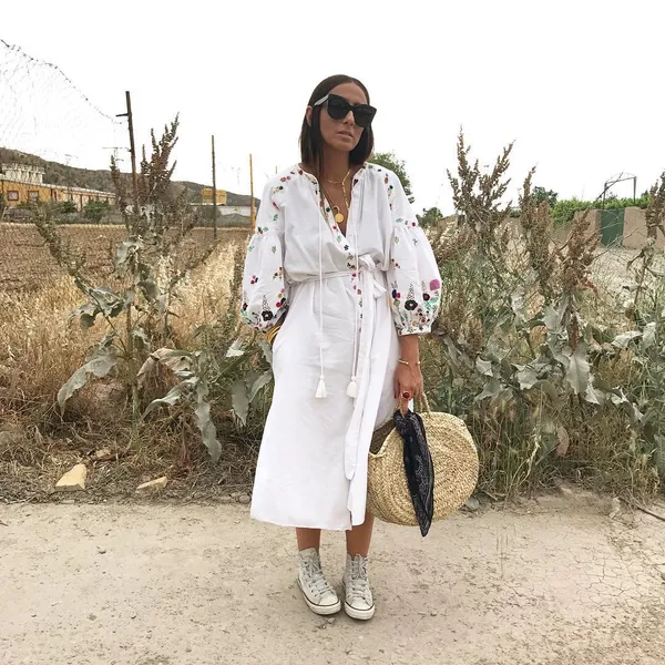 Zara white long floral embroidered tunic (dress) *no sash belt* - Image 14