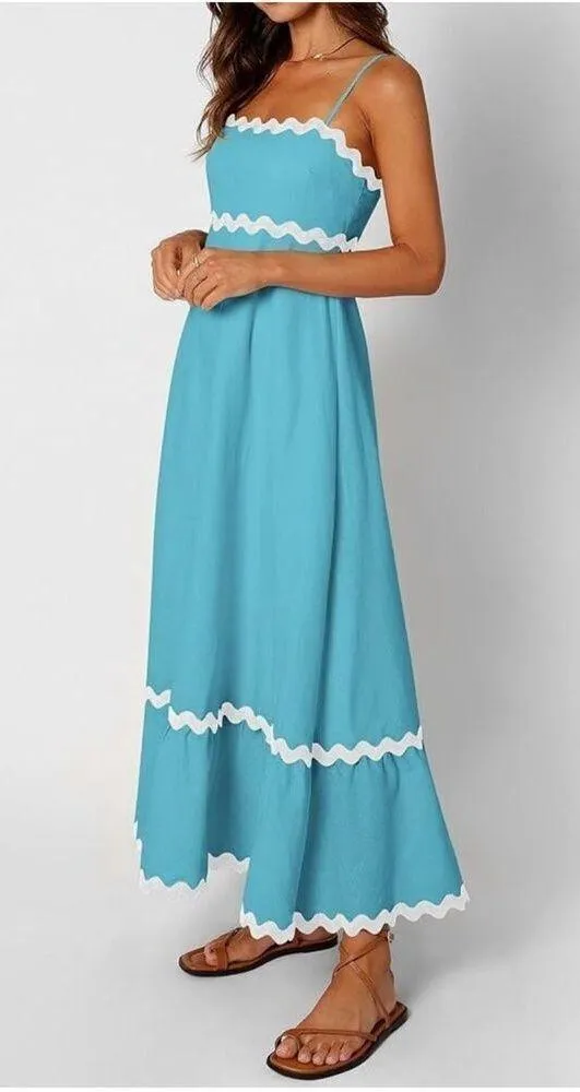NEW Sleeveless Spaghetti Strap Smocked Rickrack Midi Dress L - Image 8